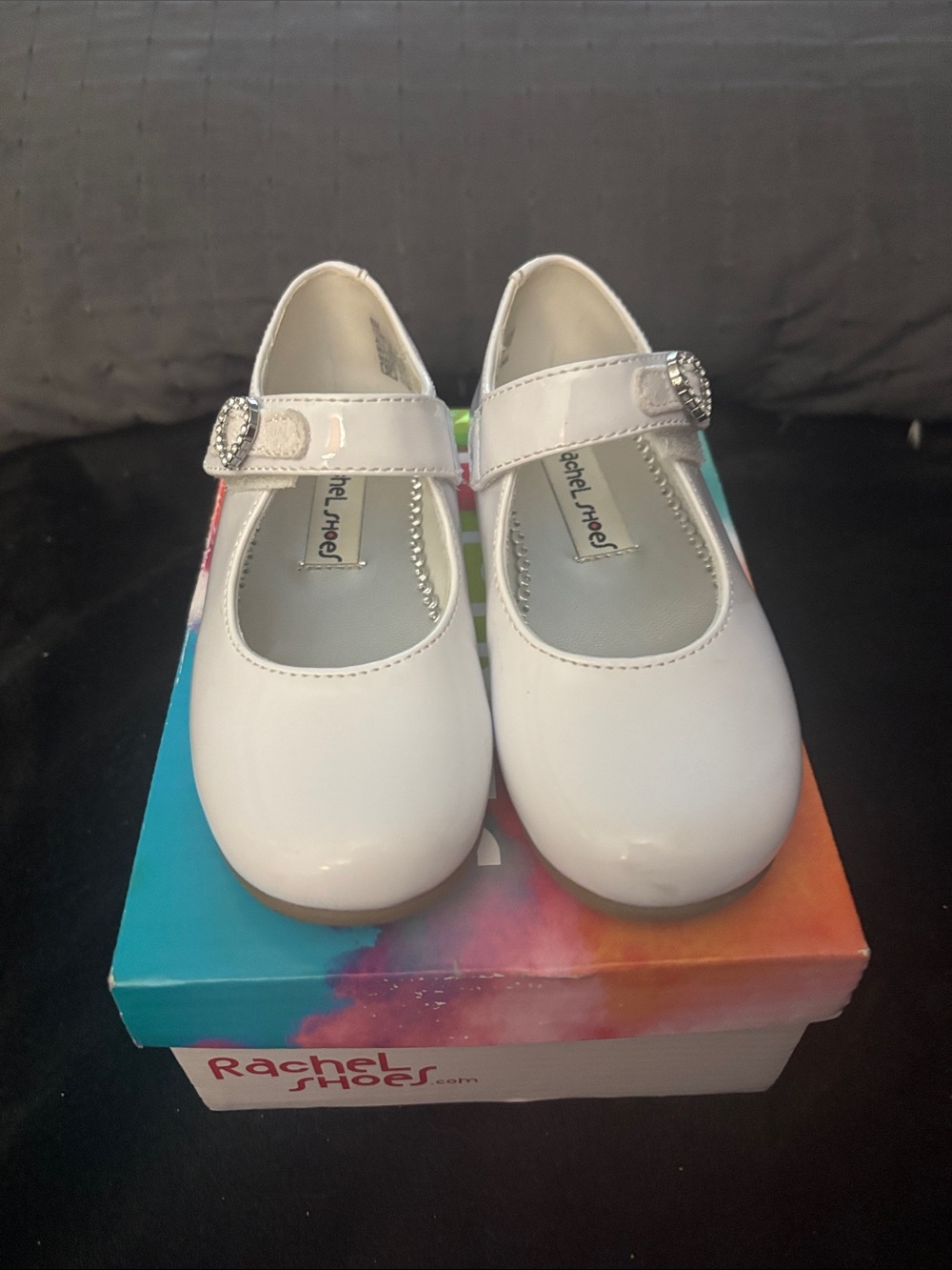 Rachel Shoes White Patent Mary Jane with Sparkle Buckles